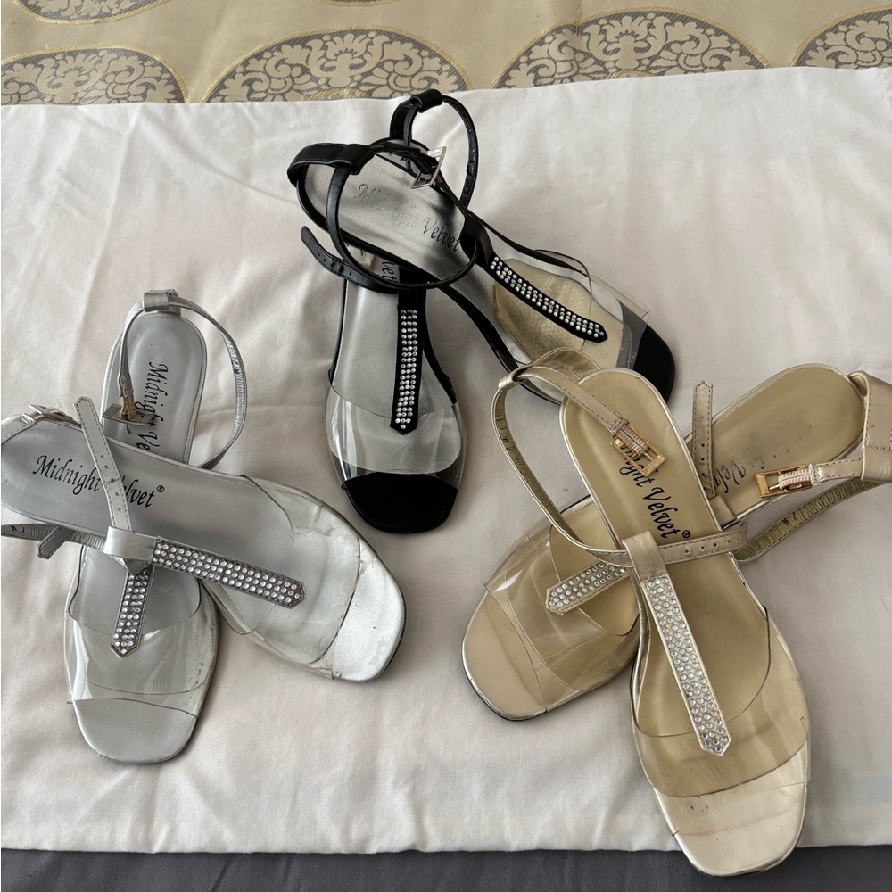 Midnight Velvet Women's Sandals - Black, Silver, and Cream Elegance